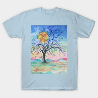 Rainbow tree landscape painting with a golden moon T-Shirt